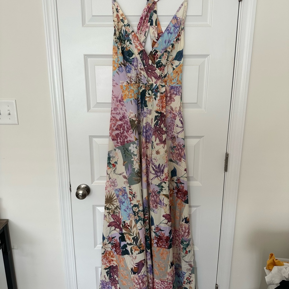 Shein Sxy Allover Floral Print Backless Split Thigh Dress